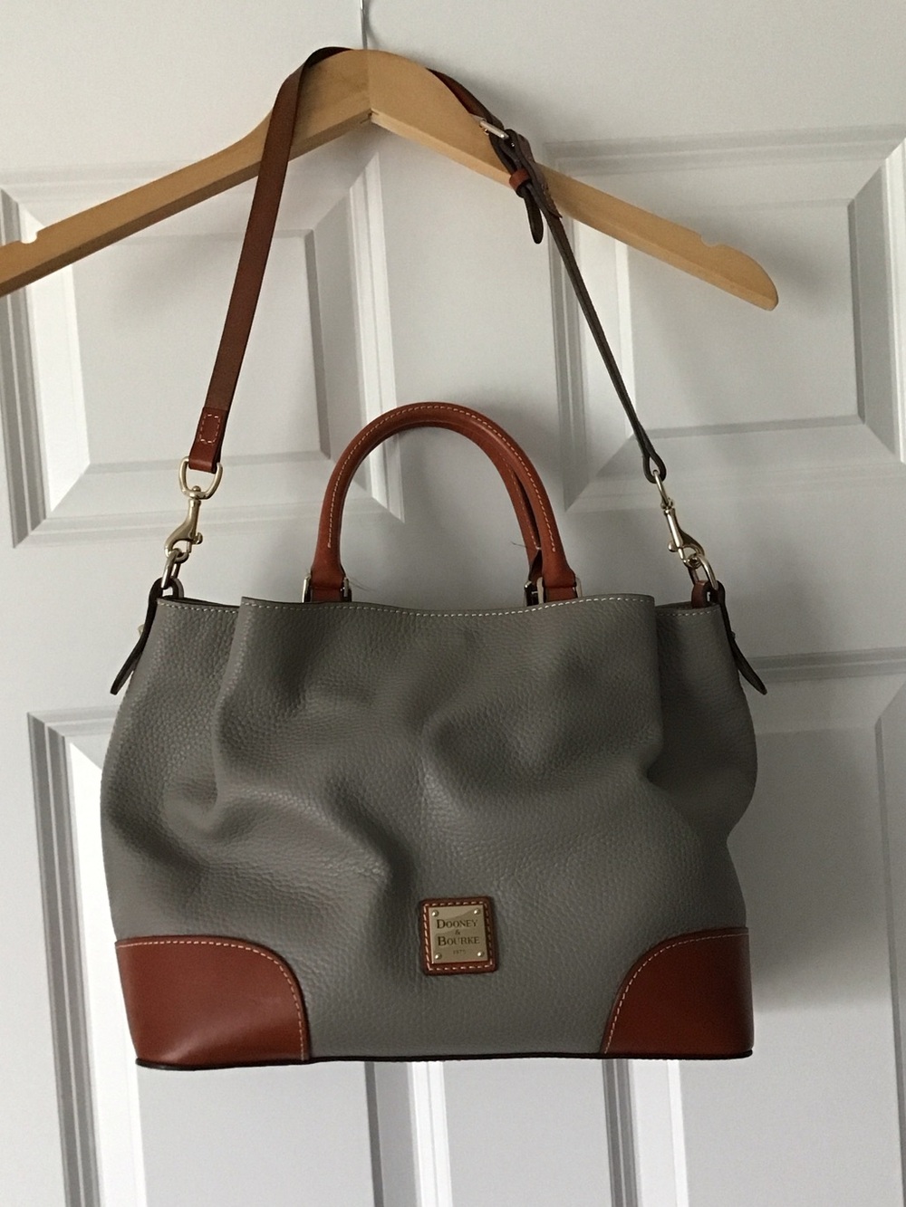 Dooney & Bourke Gray Leather Satchel with Brown Trim